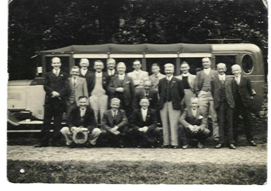 James in charabanc party in 1930s.  He is standing fourth from the right.